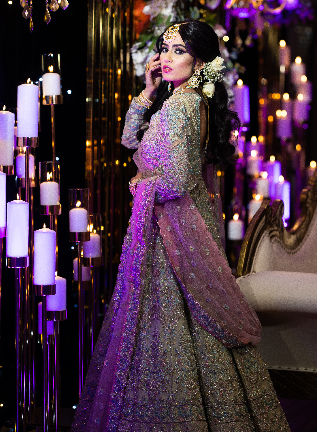 Mint blush pink gown with lengha Herpret Couture